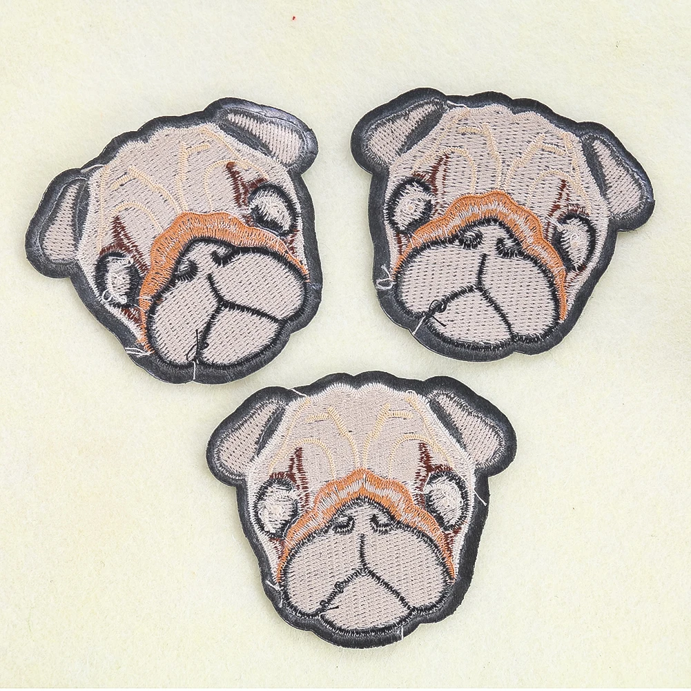 4 pçs remendos de animais para roupas delicado bulldog padrão bordado diy vestuário suprimentos de costura tecido adesivos mochila emblemas