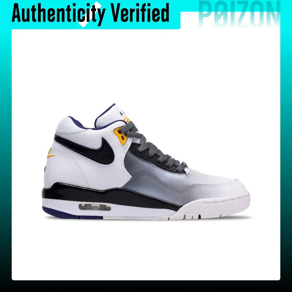 Nike Flight Legacy Long Yin Mid top Vintage Basketball Shoes Men's Black White Gray BQ4212-102(Team691-)