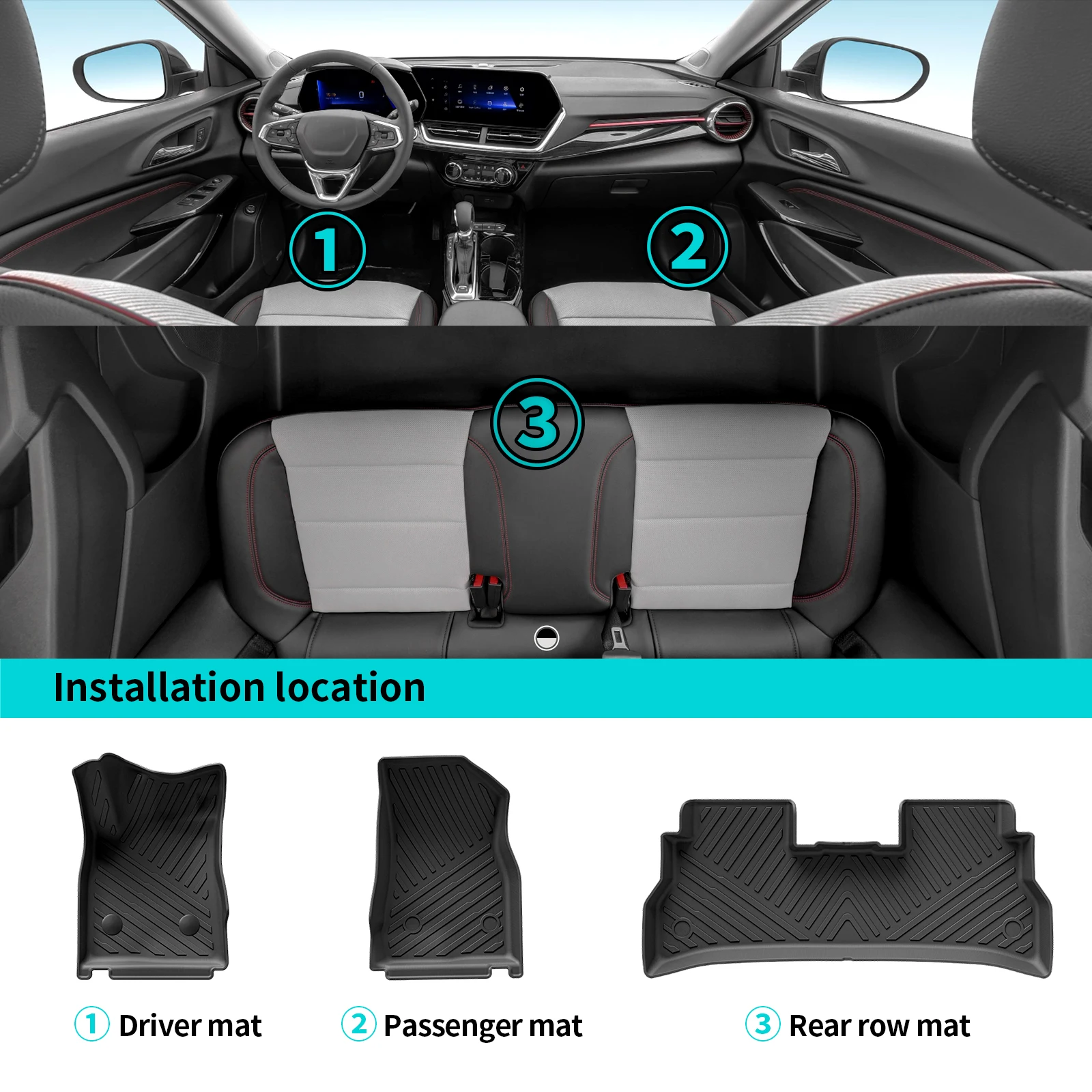 Smabee für Chevy/Chevrolet Trax 2024 2025 2026 Auto-Fußmatten Kofferraumauskleidung Rückenlehnenmatte TPE 3D Linkslenker – Detail 6