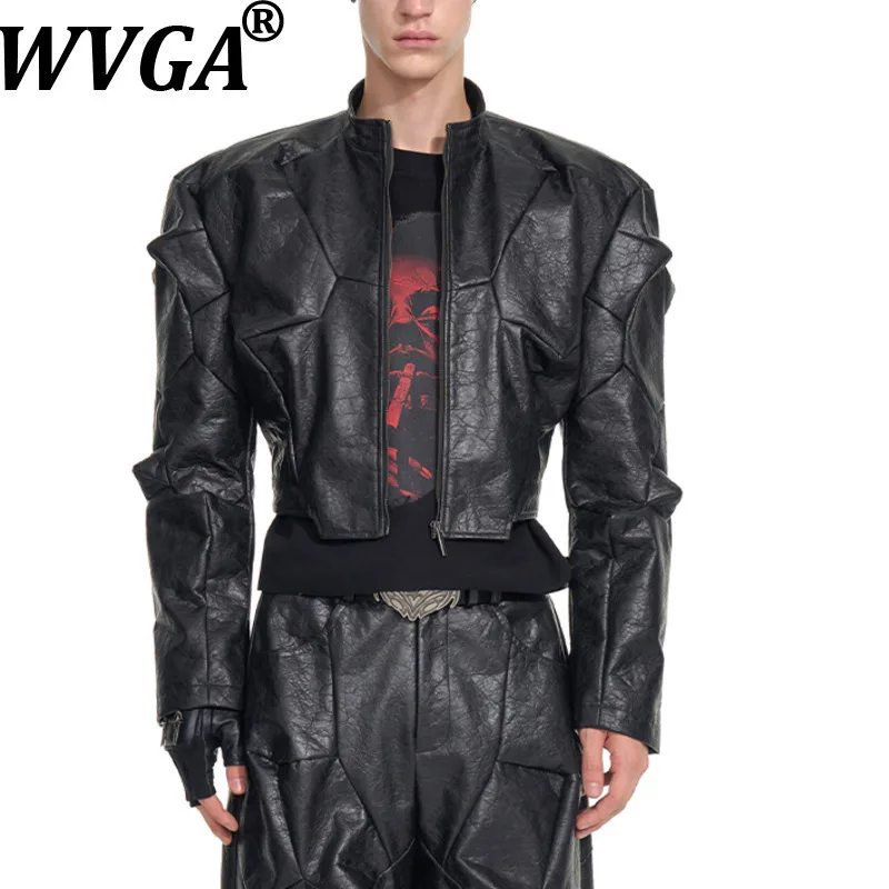 

WVGA осень-зима новый мужской прилив High Street из искусственной кожи модная короткая куртка нишевая шикарная повседневная нерегулярная куртка с воротником-стойкой W13112