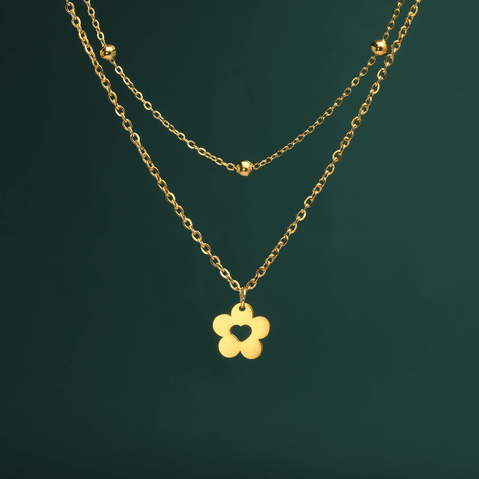 Cazador kpop blume herz choker halskette edelstahl doppel ketten halskette schmuck für frauen weihnachts geschenk 2024 trendy