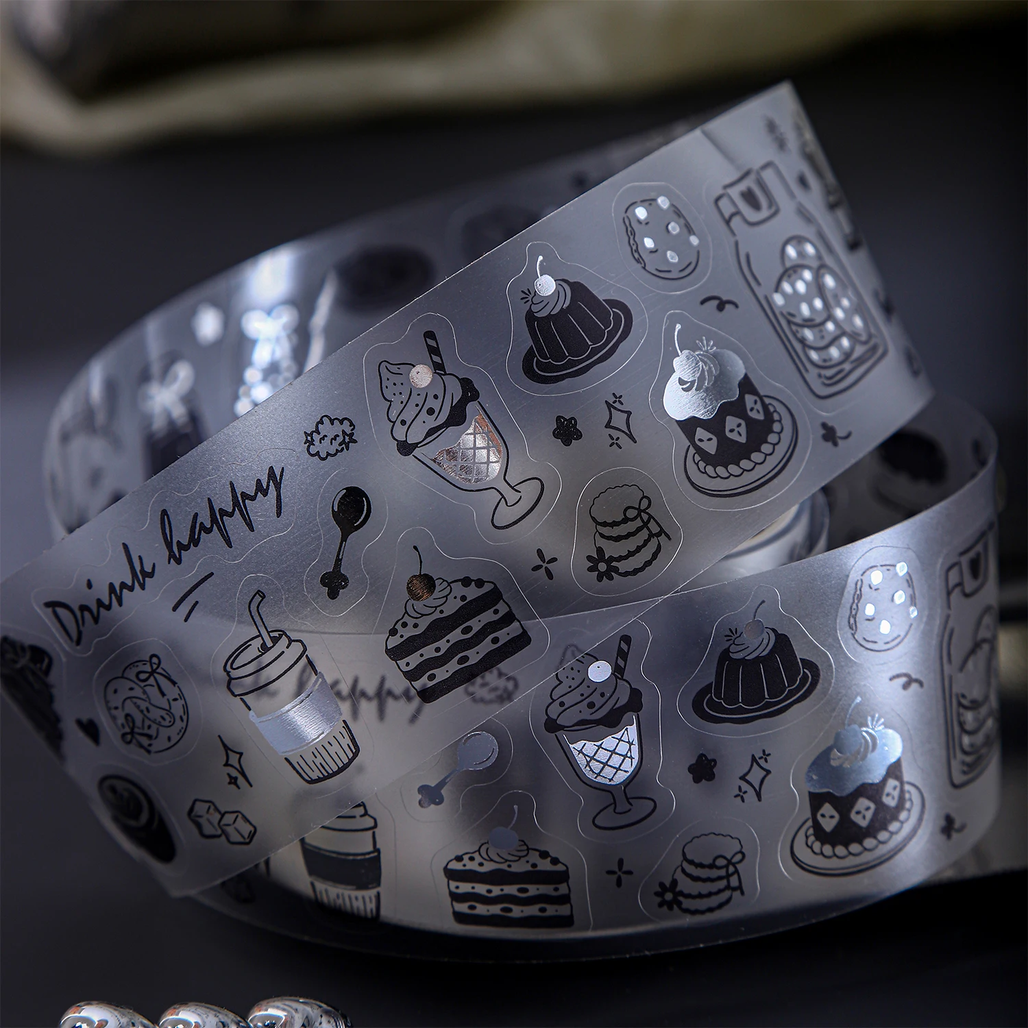 40mm * 2m Silver Mist Leisure Series Kawaii Cartoon Pattern Laser Silver Die Cut Tape DIY Diary Scrapbook Decorative Tape
