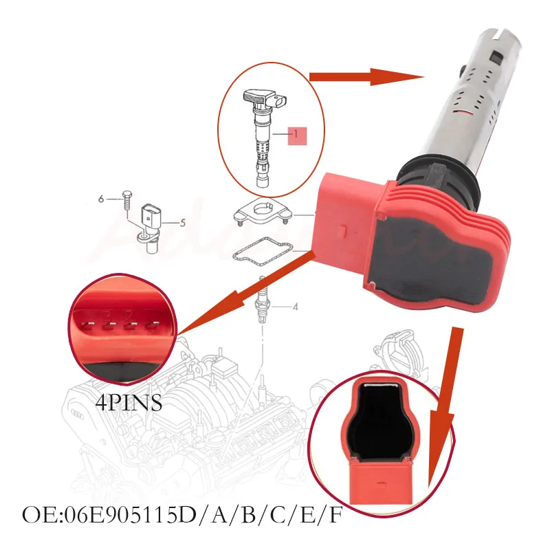 1 шт. 06E905115F катушка зажигания для VW Jetta, Golf, Passat, Tiguan, для Audi A3/4/5/6/7/8, TT, Q3, 5, R8 06E 905 115 A B C D E