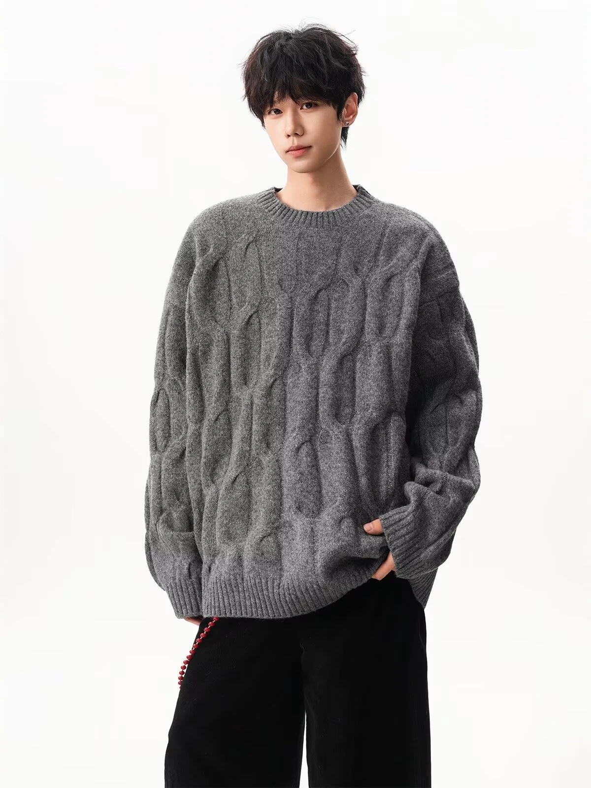 

Мужской вязаный свитер Twist Design Pure Color Loose Fit Long Sve round Ne Easy Care Дышащий Ciwalk Autumn Faion