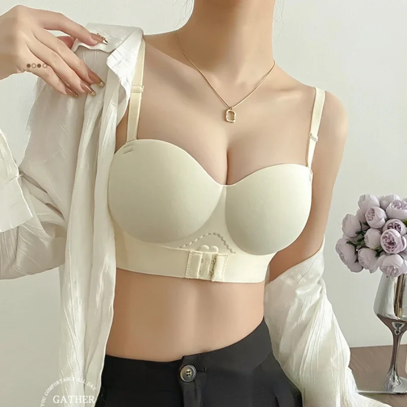 

Seamless Underwear Women Small Chest Gathered No Steel Ring Anti-sagging Detachable Shoulder Strap Anti-slip Beautiful Back Bra