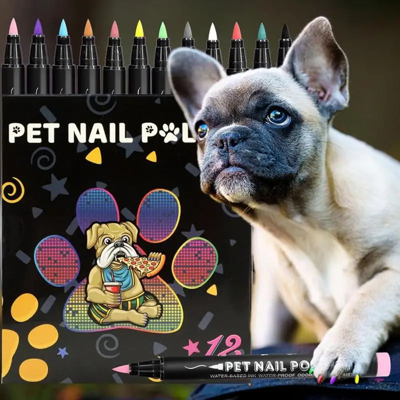 Cat Nail Polish Soft Tip Dog Nail Polish Pens 12 Colors Portable Nail Polish Pens User Friendly Nail Polish For Horses Rabbits