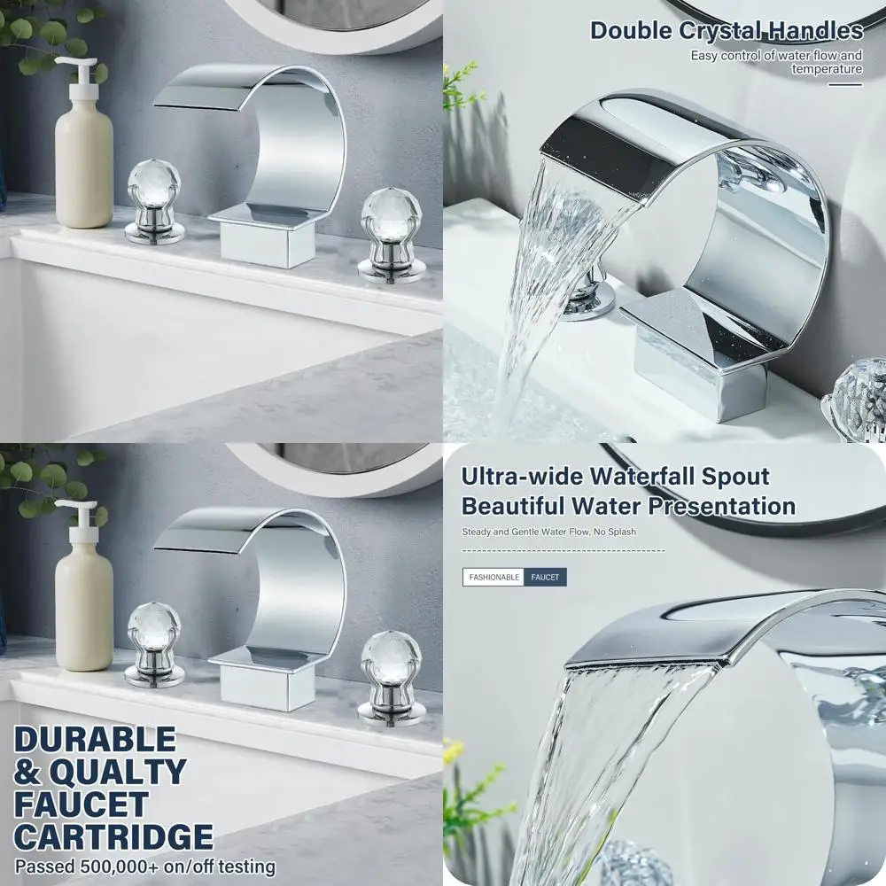 Chrome 3-Hole 8-Inch Widespread Bathroom Sink Faucet with Crystal Handles, High Arc Design for 8-Inch Vanity Basin Mixer Tap