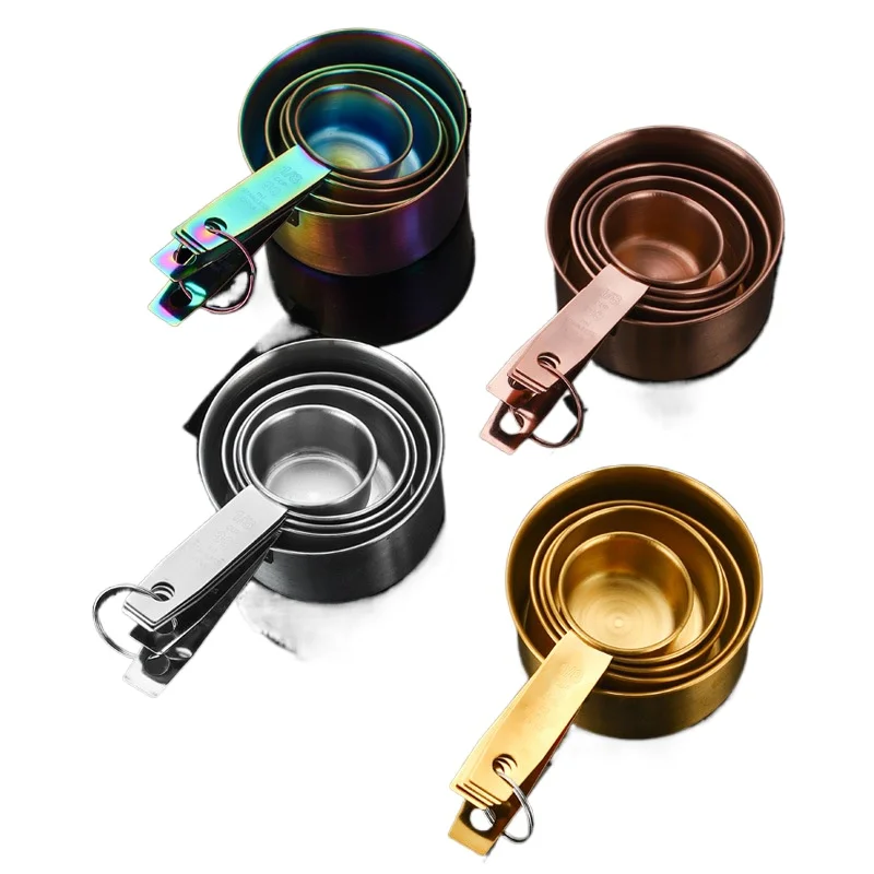 430 Stainless Steel Measuring Cup Set – Professional 5-Piece Kitchen Tools for Baking & Cooking with Ruler Measurement