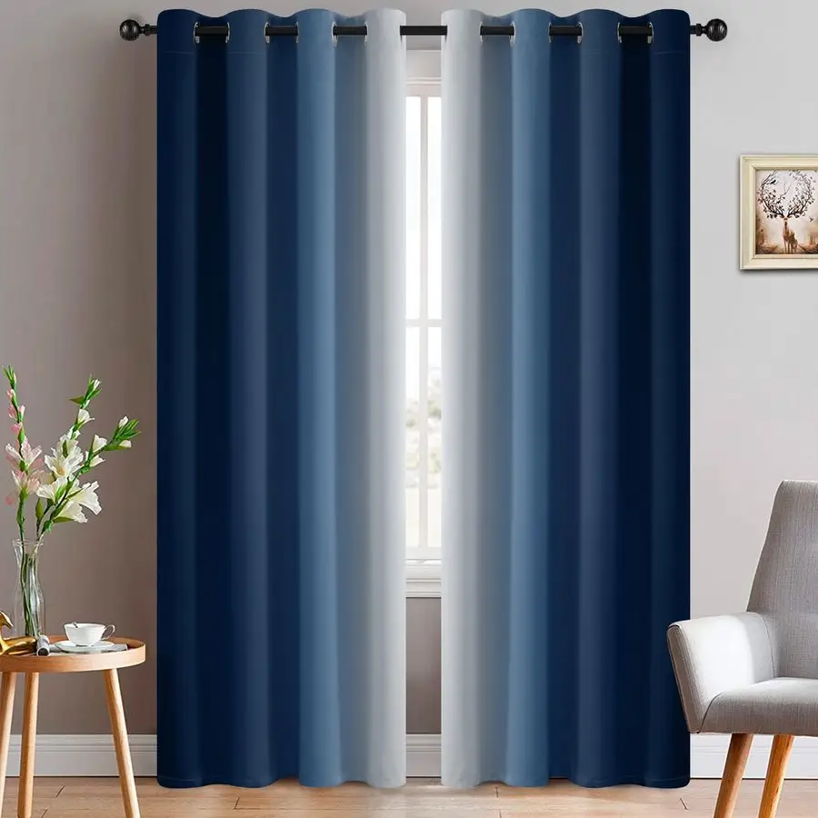 

Blue and Greyish White Ombre Curtains, Room Darkening Gradient Color Curtains for Bedroom, Light Blocking Thermal Insulated Wind
