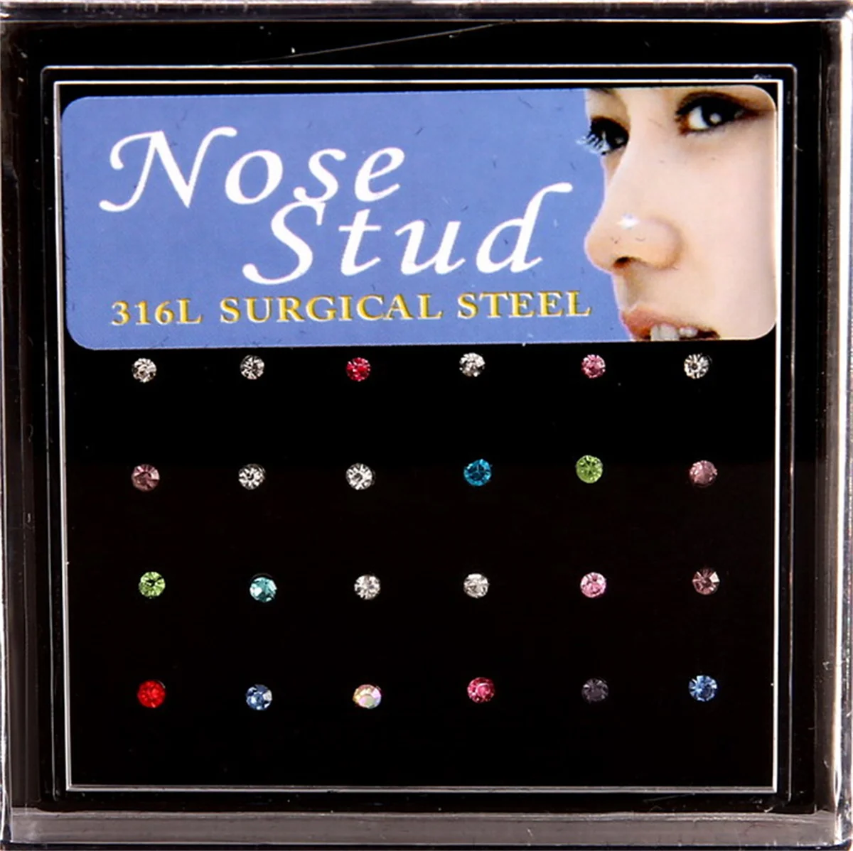 أقراط مرصعة بحجر الراين الملونة للنساء ، ثقب الأنف البسيط ، مجوهرات عظام الأذن ، الموضة ، 12 زوجًا