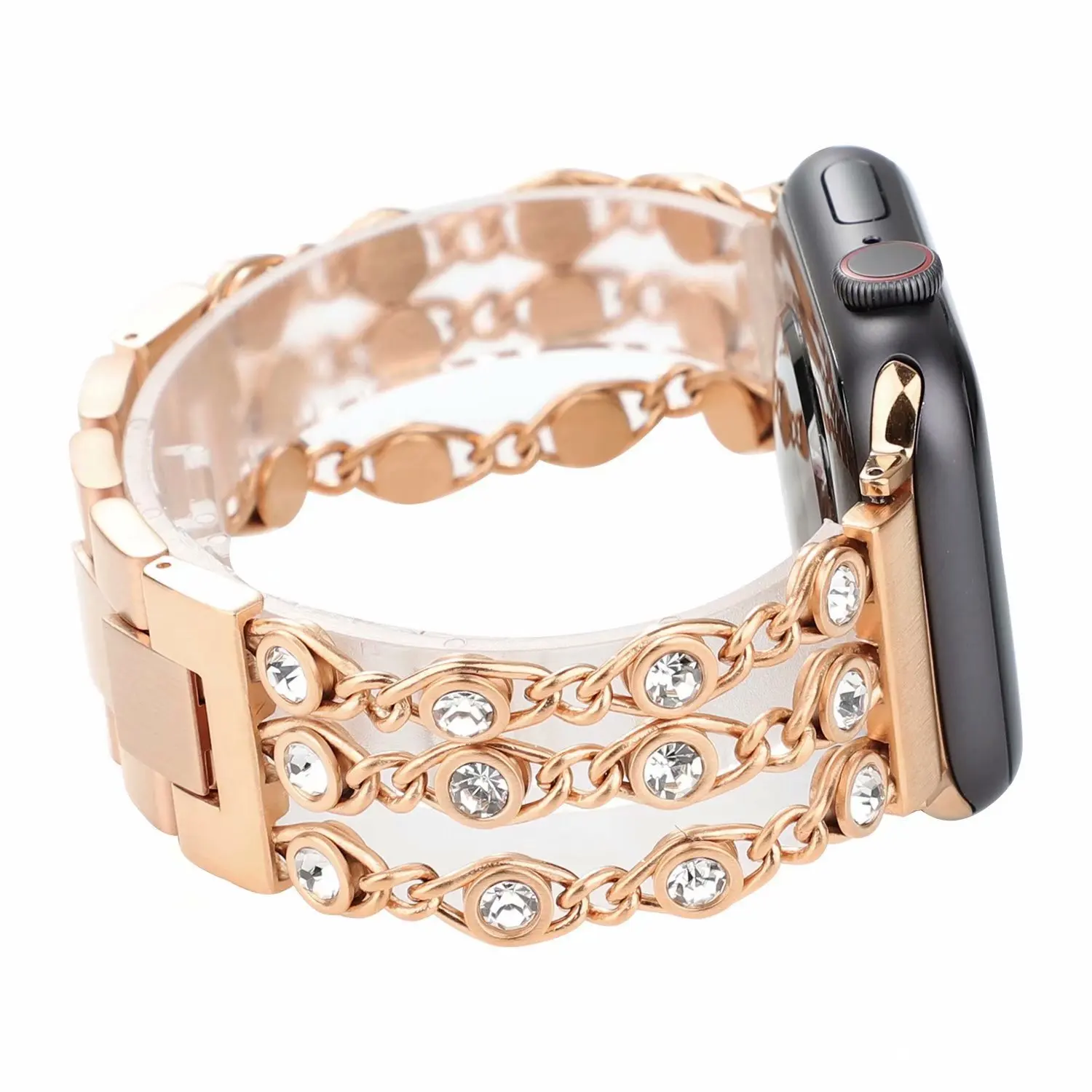 Imagem -06 - Mulheres Bling Pulseira de Diamante Pulseira de Metal para Apple Ver se Cinta para Iver 40 Mm44 mm 38 mm 42 mm Fhx-cdp Série de Ouro Rosa