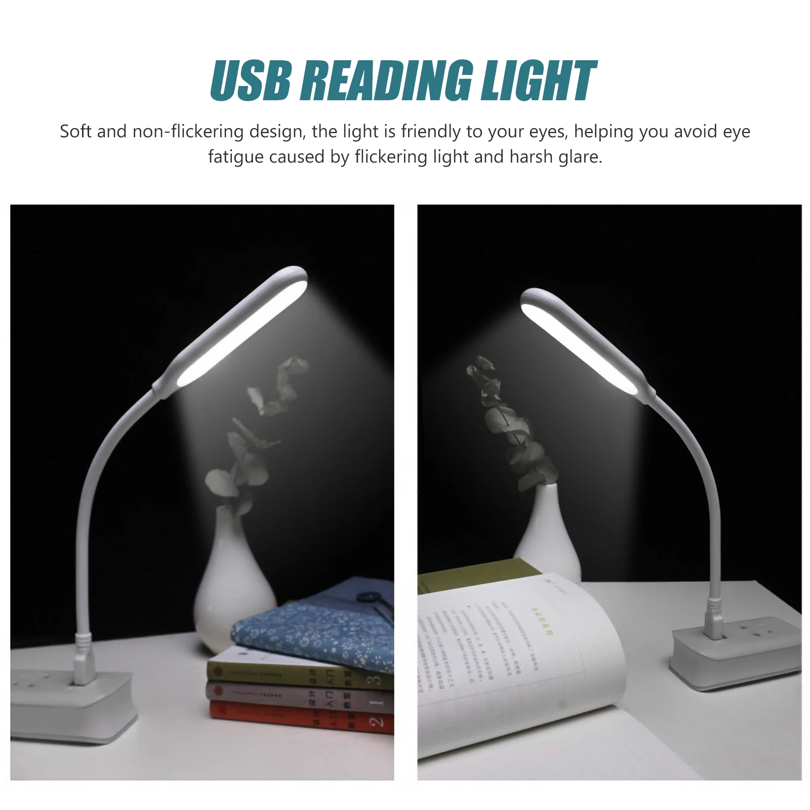 

USB Night Light Desk Lamp Flexible Gooseneck Reading Eye Friendly Soft Non Flickering Adjustable Position USB Powered Laptop