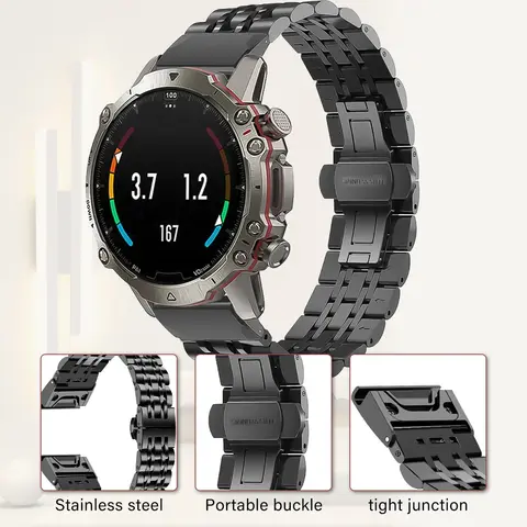 Quick-Release Metal Watch Strap for Garmin Fenix & Forerunner, 20/22/26mm