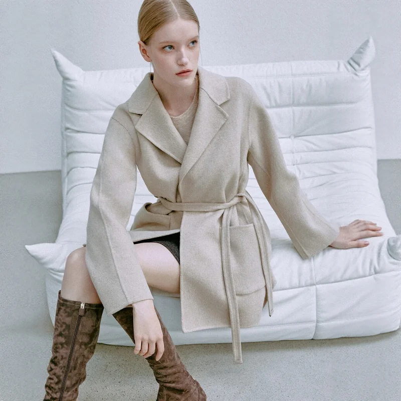 

Двустороннее шерстяное пальто Camere Ele, сшитое вручную, осенне-зимняя верхняя одежда Faion для женщин Sli ape Precision