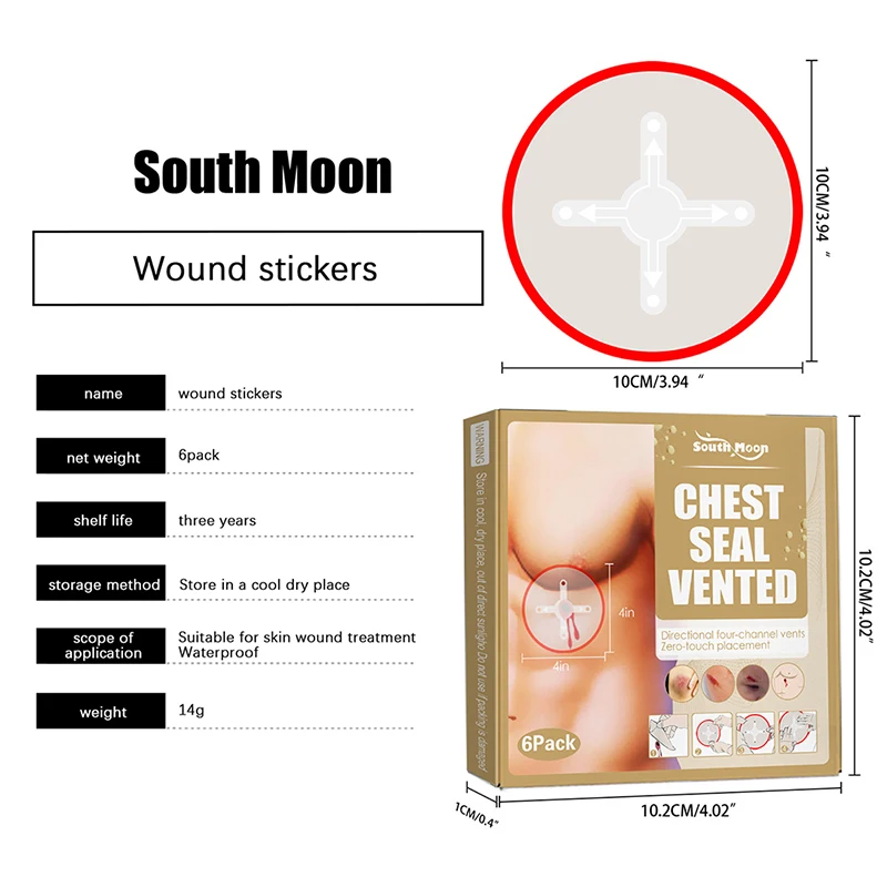 6Pcs Emergency Trauma Sticker Chest Seal Medical Chest Seal ventilato Patch di pronto soccorso medicazione per ferite strumento di sopravvivenza di sicurezza all'aperto