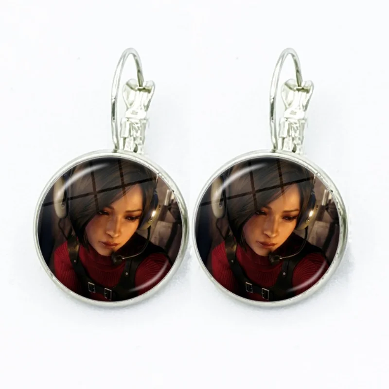 Game Resident Evil Women Dangle Earrings Fashion Drop Earrings, Cartoon Leon Kennedy Glass Cabochon Lady Earrings Jewelry
