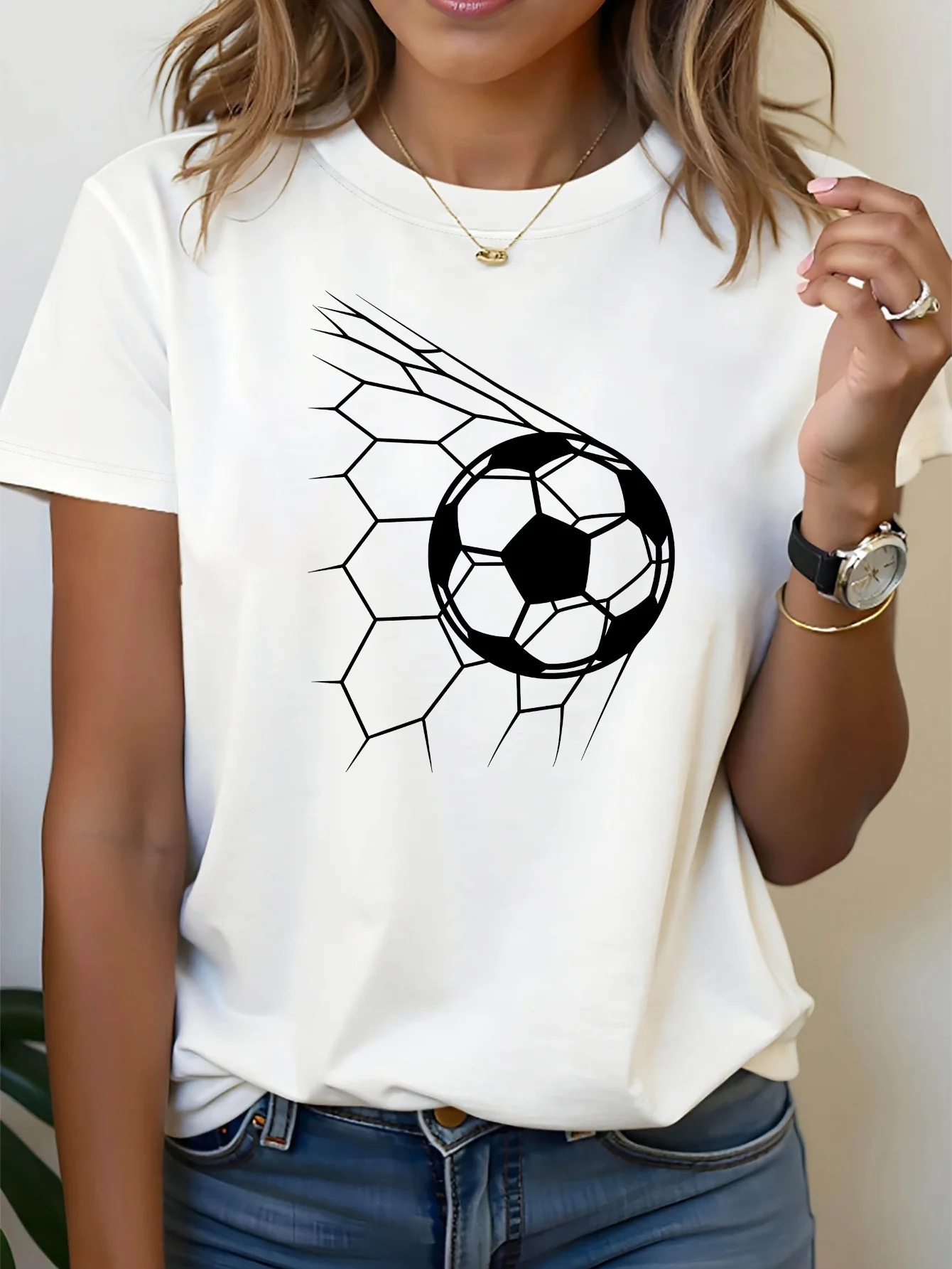 Women's Soccer Goal Line Art T-Shirt Sleeve Casual with Crossbar White Minimalist Fan Apparel Harajuku Sleeve Aesthetic Clothes