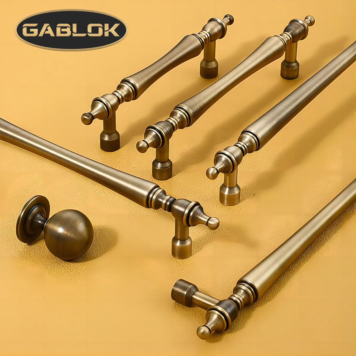 GABLOK Retro Brass Cabinet Door Handles Pulls Vintage Luxury Kitchen Cupboard T Bar Handle Knobs Popular Furniture Hardware