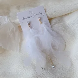 New White Feather Earrings Long Super Fairy Plush Earrings Female Temperament Elegant Luxury Fashion All-Match Jewelry 2024 New