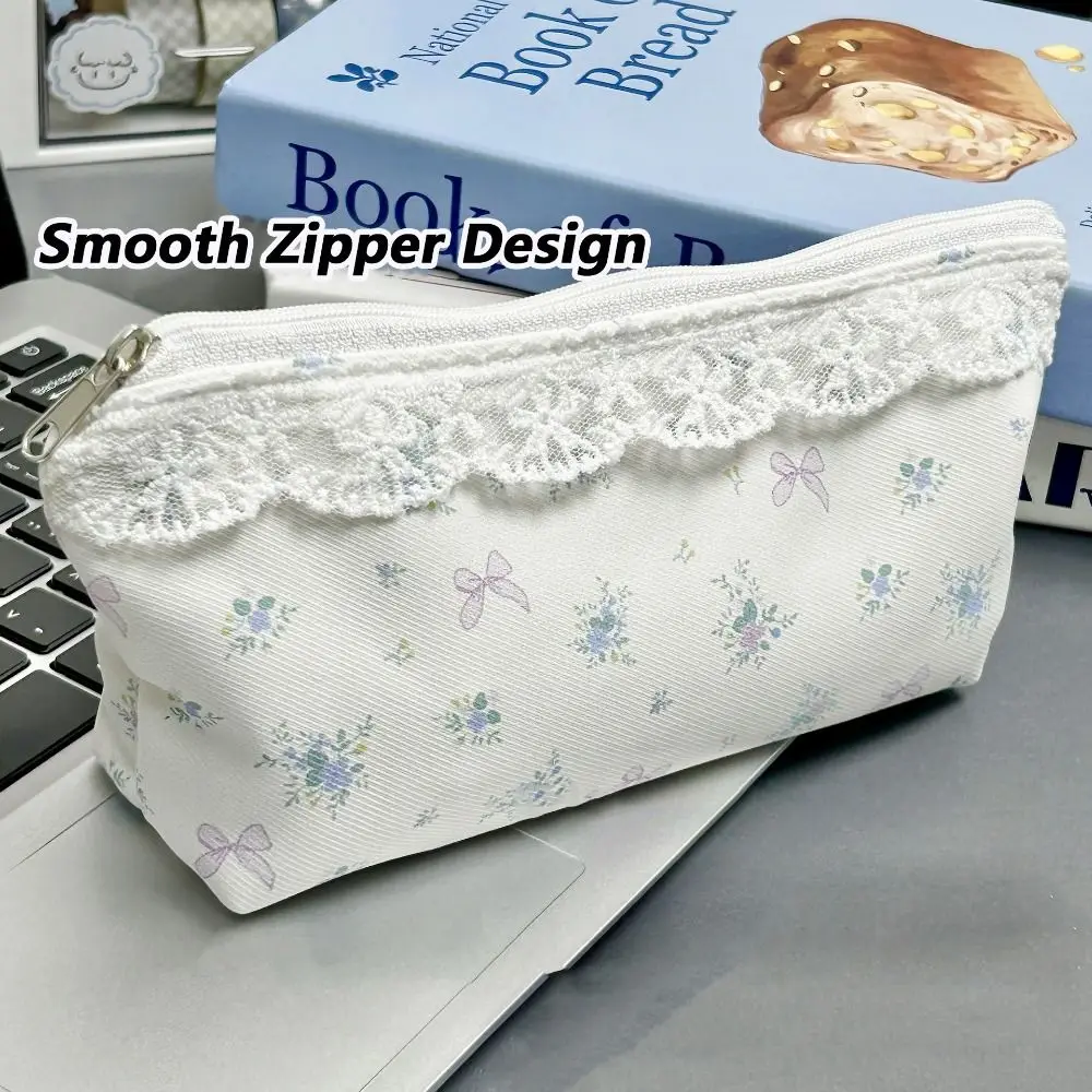 High Quality Lace Bowknot Floral Pattern Pen Bag Large Capacity Multifunctional Pencil Case Stationery Bag School Office