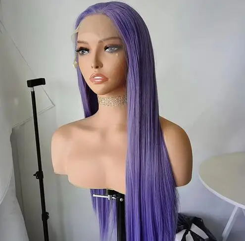 Synthetic Lace Front Wig Purple Wigs Long Silky Straight Wigs For Women Heat Resistant Hair Frontal Lace Wig Daily Use Cosplay