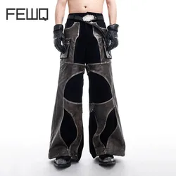 FEWQ Niche Design Patchwork Casual Pants Autumn Winter Punk Straight Leg Trousers 2024 Darkwear Contrast Color 24E2553