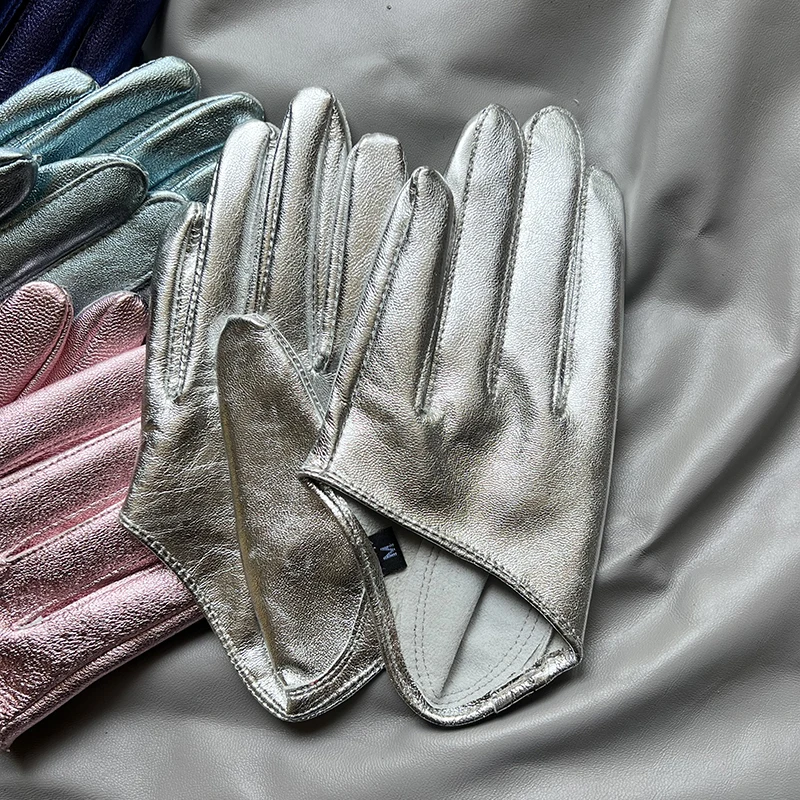 Men's Leather Gloves Women's Genuine Leather Gloves Lacquer Gloves Gold Silver Pink Blue Night Glove with Shiny Patent Leather