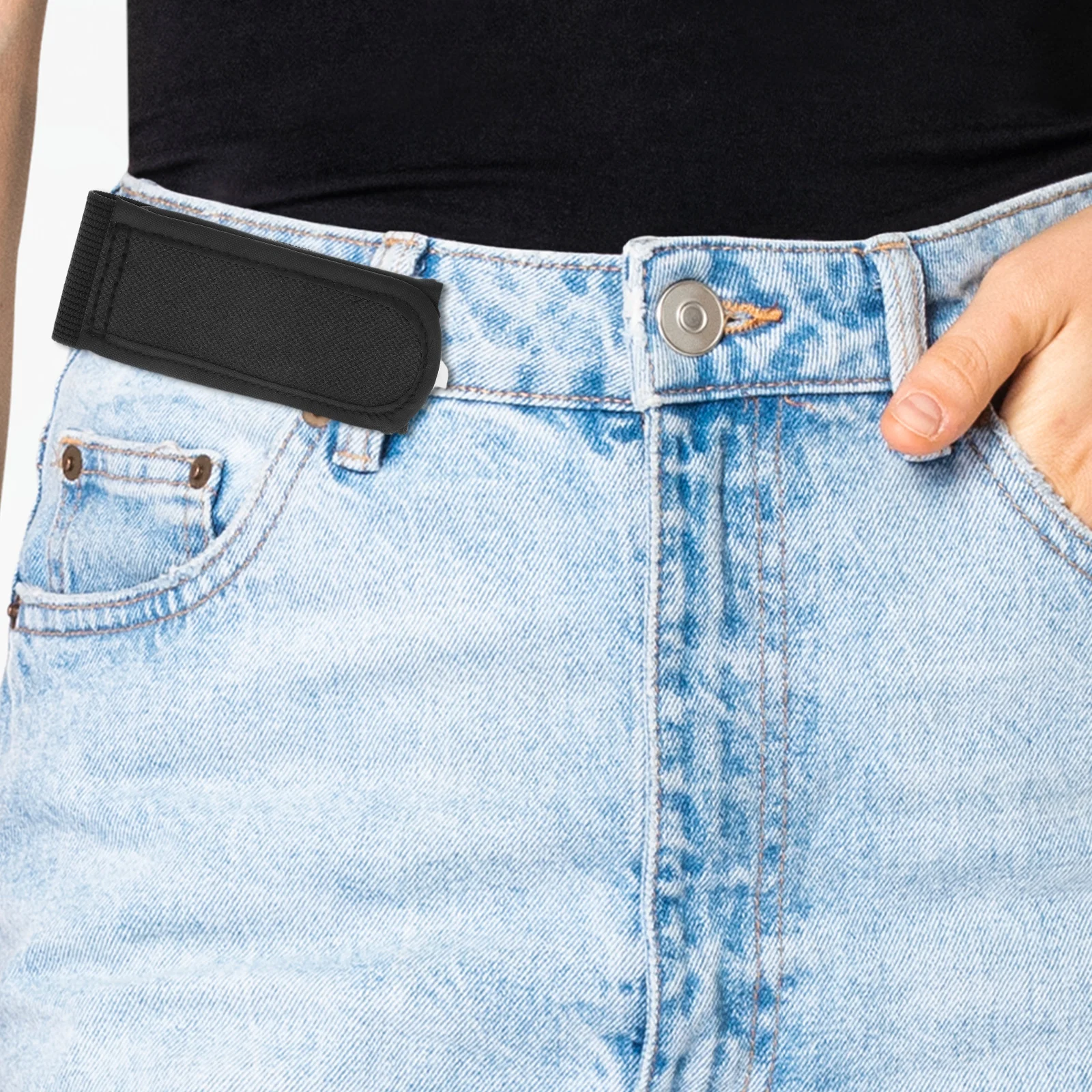 

1 Pair No Buckle Elastic Men Women Unisex Stretch Waistband Hook Loop Fastener Durable Nylon Jeans Versatile Waist Belt Allday