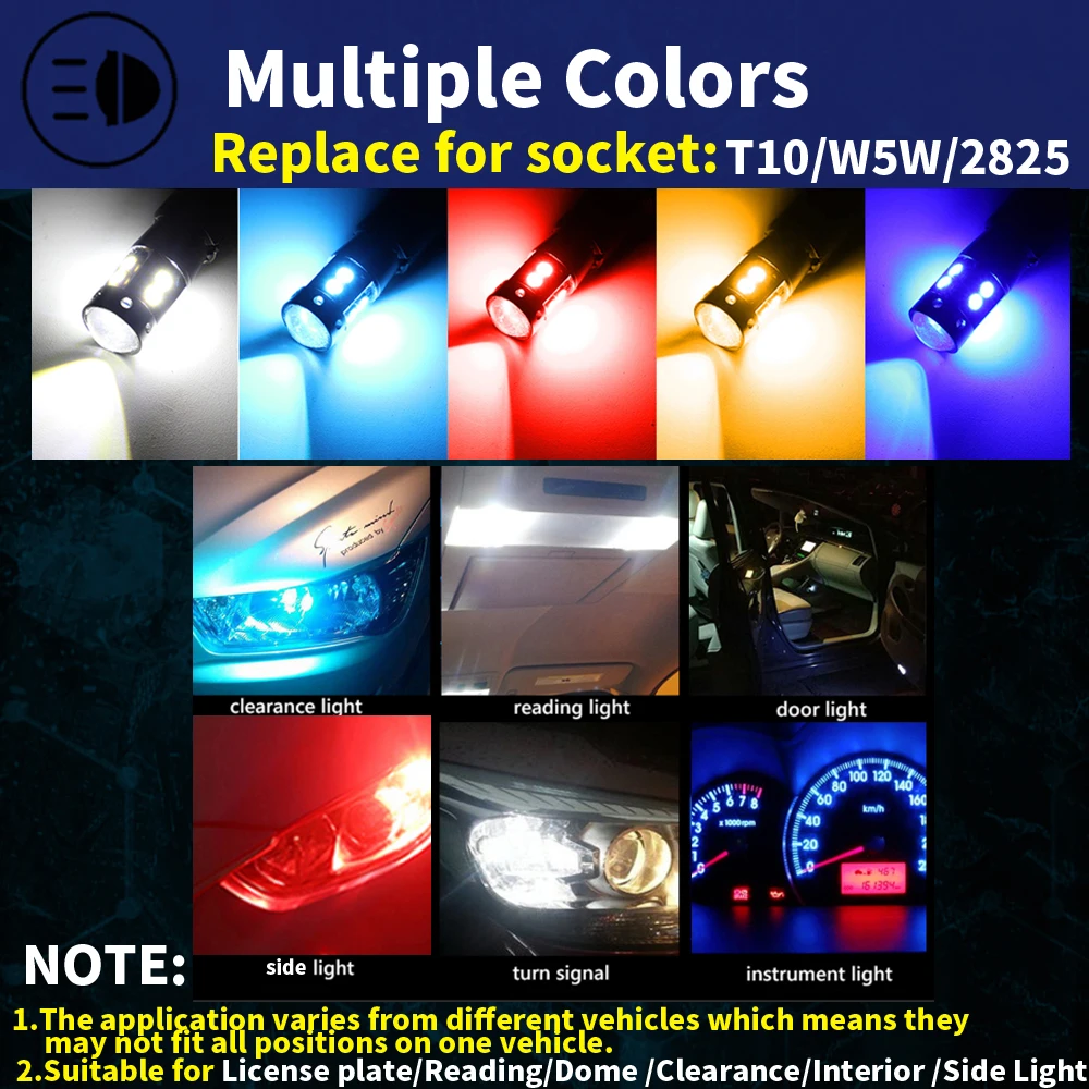 2pcs High Quality T10 W5W Super Bright Car Interior Reading Dome Light Marker Lamp 168 194 LED Auto Wedge Parking Bulbs Orange