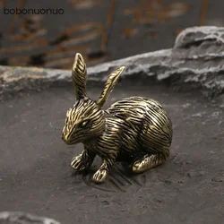 Vintage cobre coelho miniatura estatuetas, cor do ouro, bronze animal, decoração Home artesanato, decorações desktop, bonito chá animais de estimação