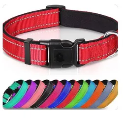 Reflective Dog Collar,Soft Neoprene Padded Breathable Nylon Pet Collar Adjustable for Medium Large Dogs, Neck 25-60 Centimeter