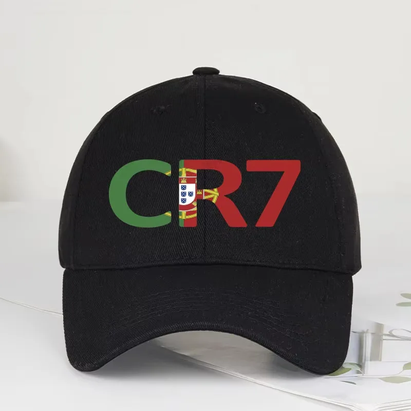 CR7 Portugal Print Black Baseball Cap Adjustable Unisex Football Player Casual Sun Hat