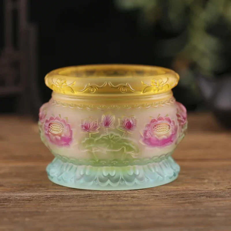 Buddha Hall Colored Glaze Water Purification Cup Ornaments Buddhist Lotus Water Supply Cup Decorations Home Decor Accessories