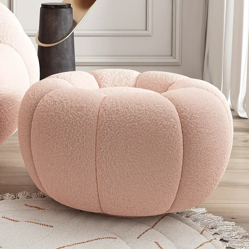 Pumpkin Sofa Ottoman Lamb Fleece Round Stool Shoe Change Seat Wooden Portable Chair for Adults and Children Cozy Footrest