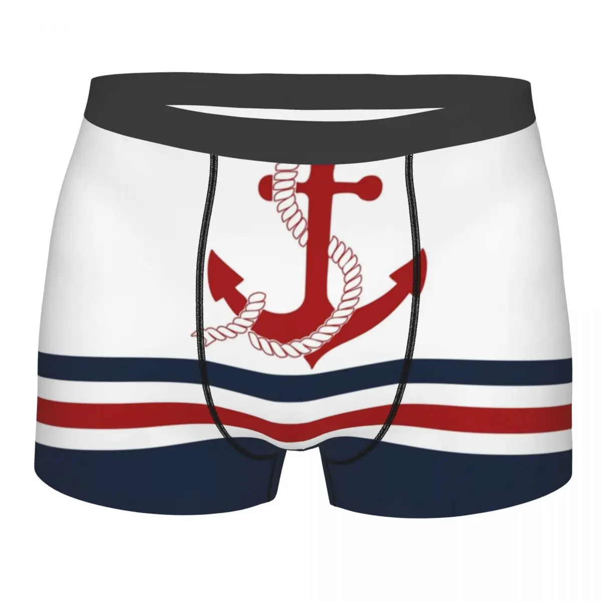 Men Nautical Navy Underwear Red Anchor Novelty Boxer Shorts Panties Male Breathable Underpants Plus Size