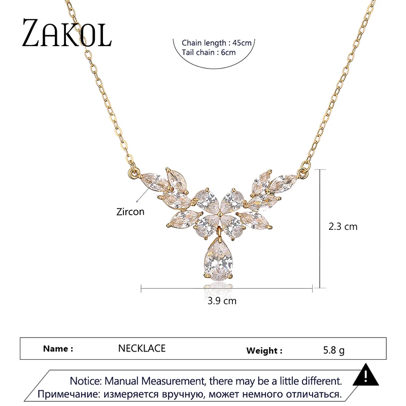 ZAKOL Luxury Clear AAA Cubic Zirconia Water Drop Pendant Necklaces White Gold Color Bridal Wedding Jewelry New Arrival NP5160