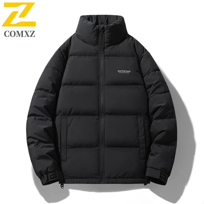 

COMXZ Luxury Men Down Jacket Casual Stand Collar Outdoor Ski Thicken Warm Parka Solid Color Travel Lightweight Winter Down Coat