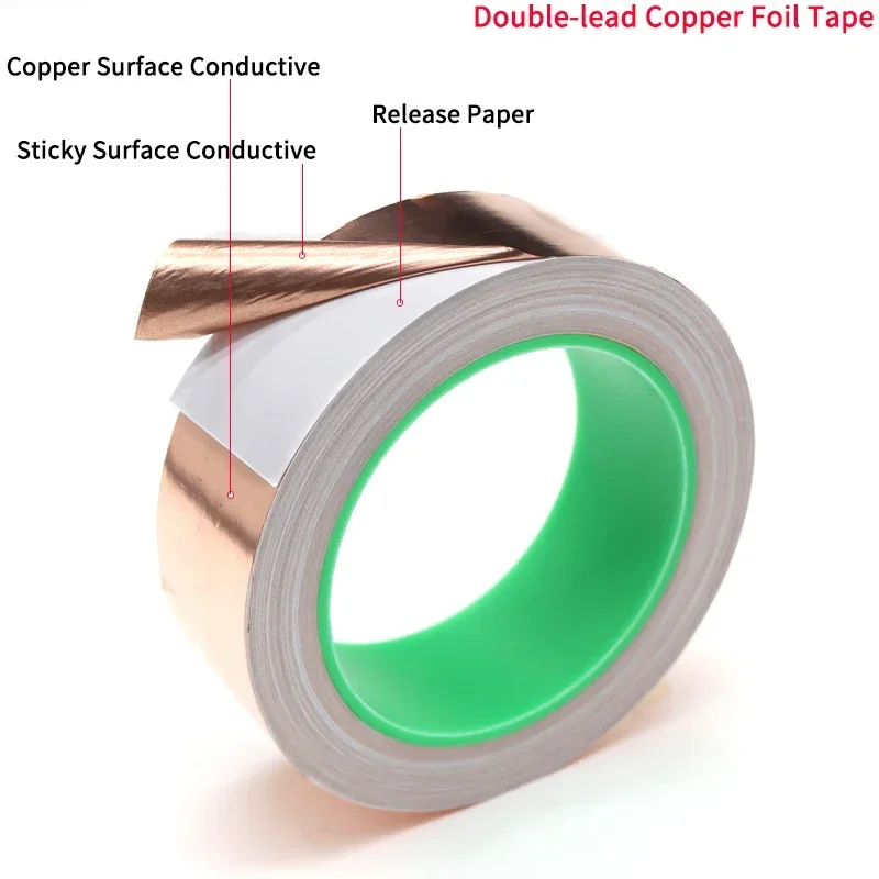 20m/roll Adhesive Conductive Copper Foil Tape 5/6/8/10/15/20/25/30/35/40/45/50/60mm Single/Double Sided Electrical Repair Tapes