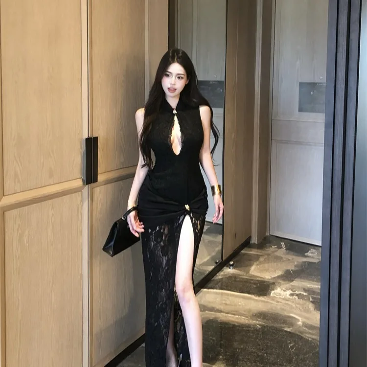 Lungo Svel scava fuori pizzo dimagrante spacco laterale Dr Primavera Autunno New Sle Donna Faion Ele Maxi Dr