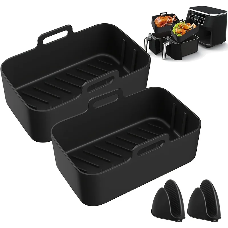 2 قطعة مقلاة هوائية من السيليكون لـ Ninja Foodi Double DZ201، بطانة مقلاة هوائية قابلة لإعادة الاستخدام لملحقات سلة القفازات Ninja 8QT #1