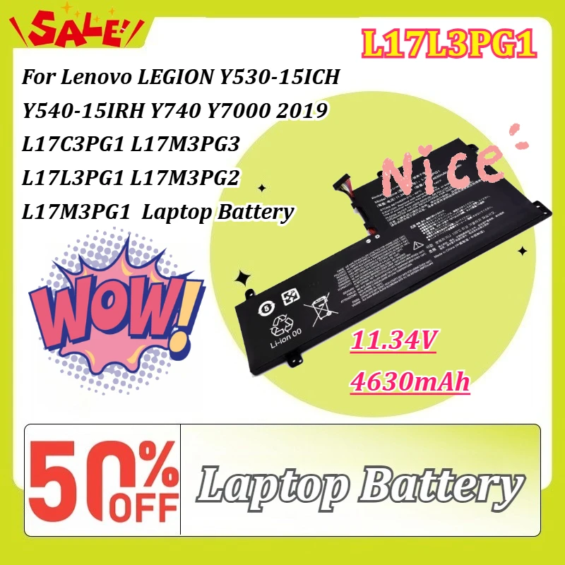 

New 52.5Wh L17C3PG1 Laptop Battery For Lenovo LEGION Y530-15ICH Y540-15IRH Y740 Y7000 2019 L17M3PG3 L17L3PG1 L17M3PG2 L17M3PG1