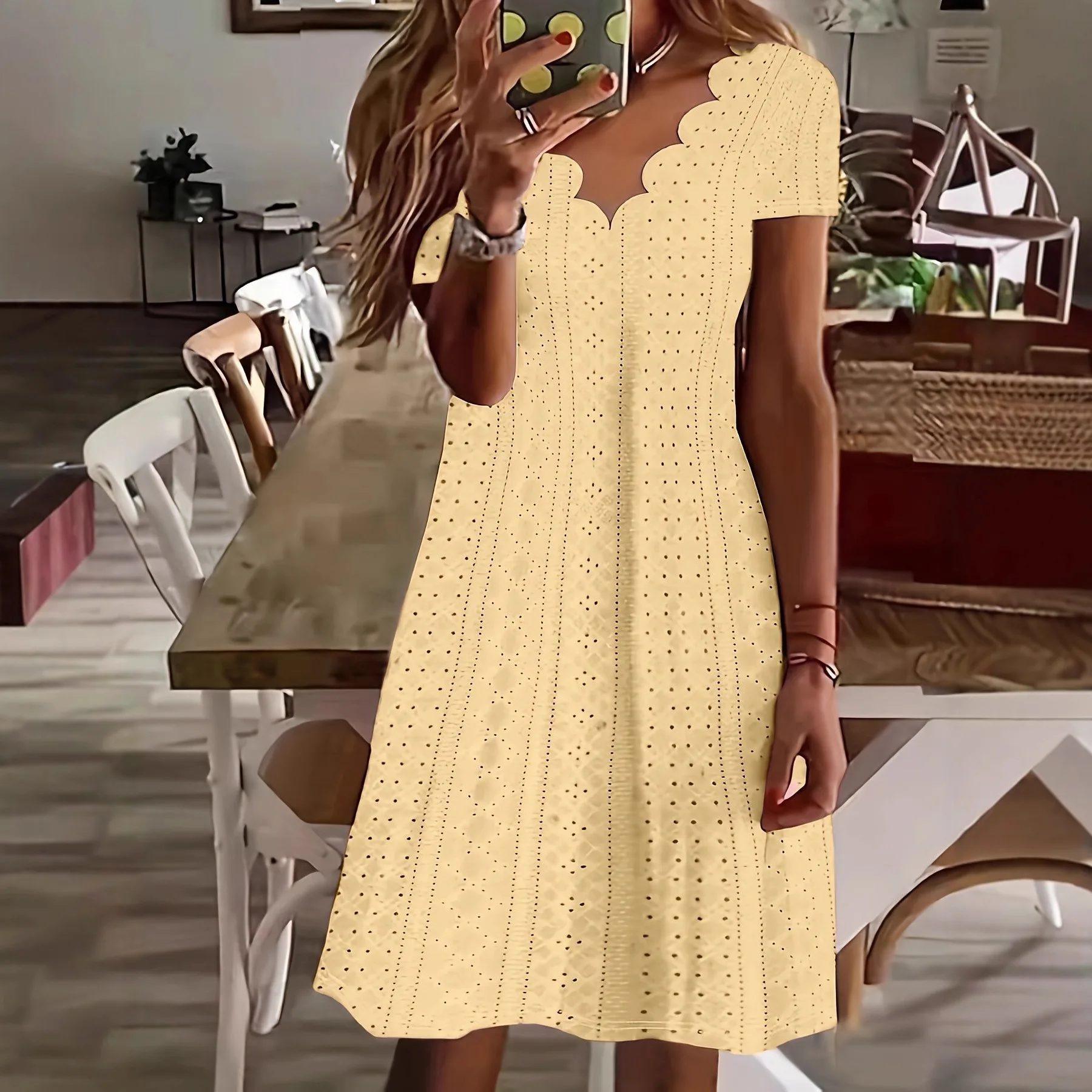 

Женское повседневное однотонное платье, женское модное свободное платье миди с коротким рукавом и v-образным вырезом, летние каникулы, пляжные платья, Vestidos