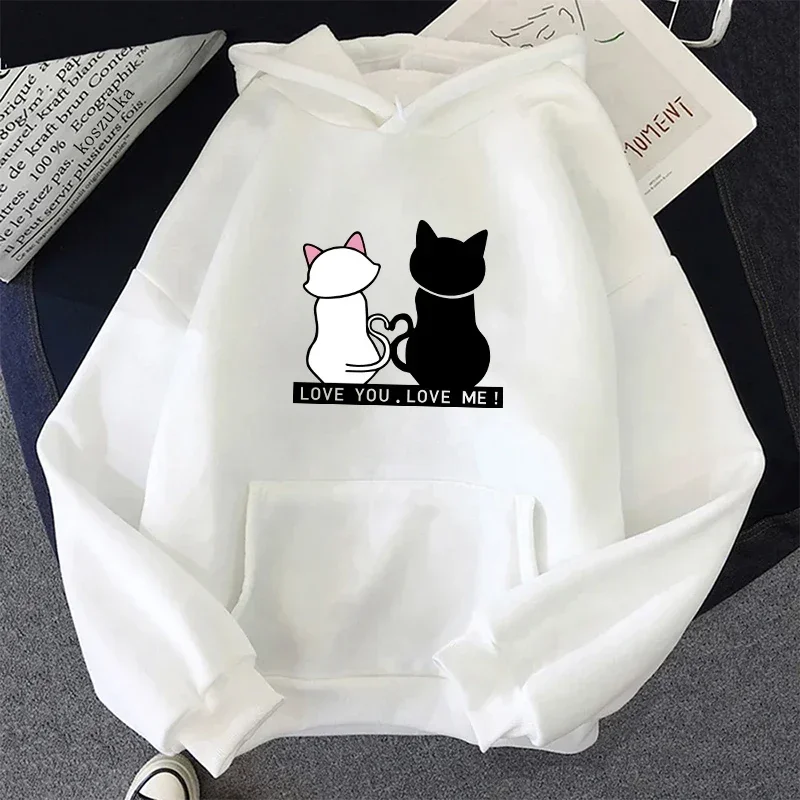 2026 New Home Outdoor Comfort Warm Pullover Cute Cat Print Women's Sweatshirts Fall Winter Daily Casual Sporty Loose Hoodie