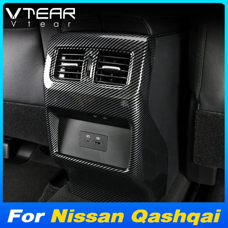 Vtear Car Console Armrest Box Rear Air Outlet Frame Cover Anti-kick Sticker Molding Interior Decoration For Nissan Qashqai 2024