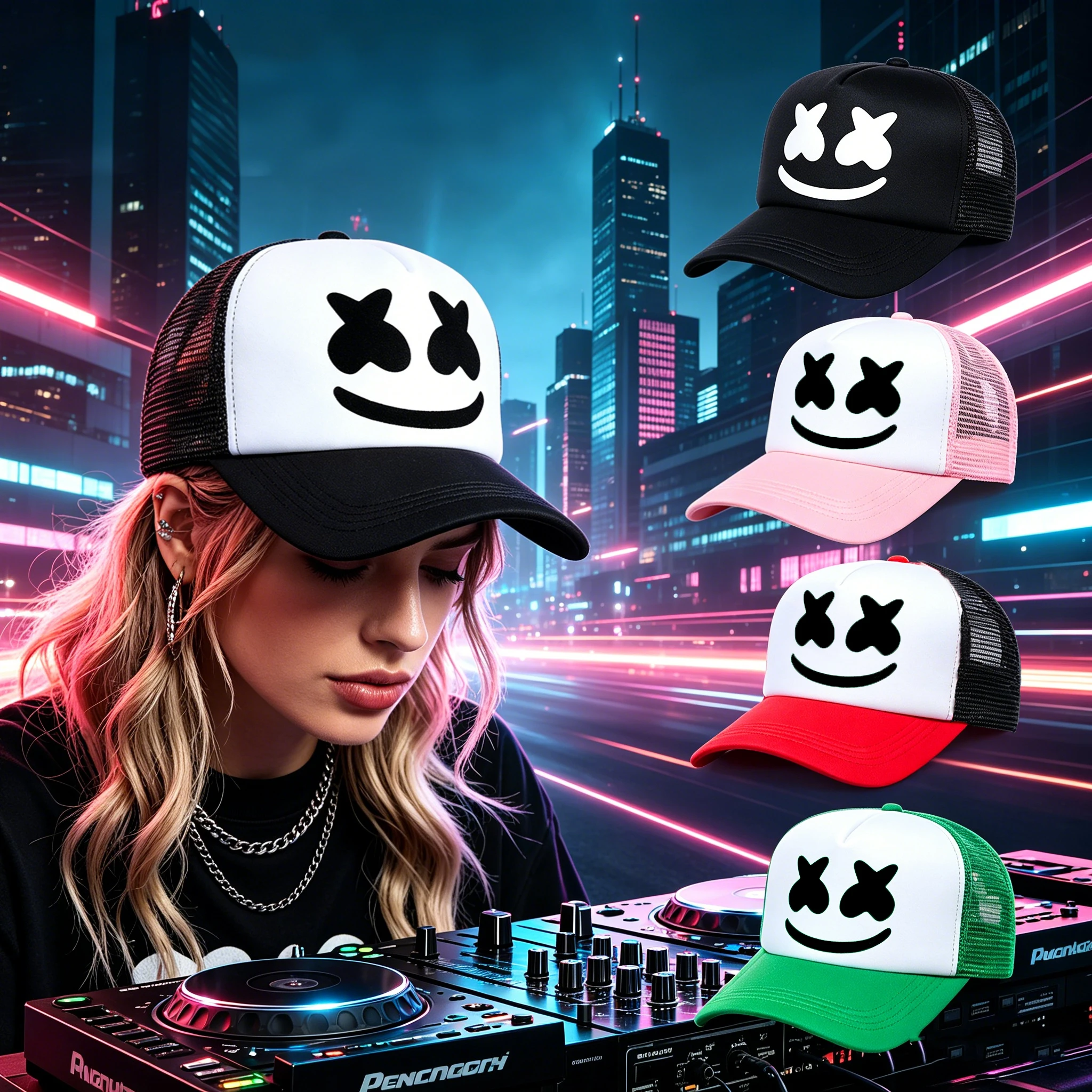 Gorra de béisbol con personalidad de DJ Marshmello, divertida gorra de hip hop para conciertos y fiestas, gorra de malla transpirable para correr y montar al aire libre