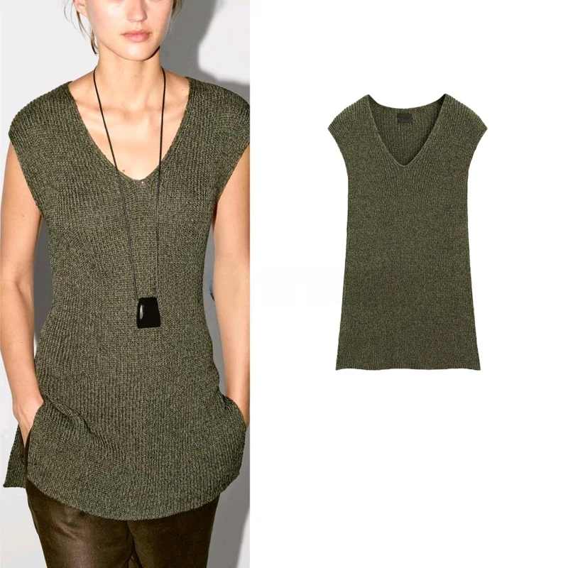 

Повседневный трикотажный топ с V-образным вырезом без рукавов, простой свободный крой, женский летний новый модный топ в стиле lazy style, из чистого хлопка, базовый цвет