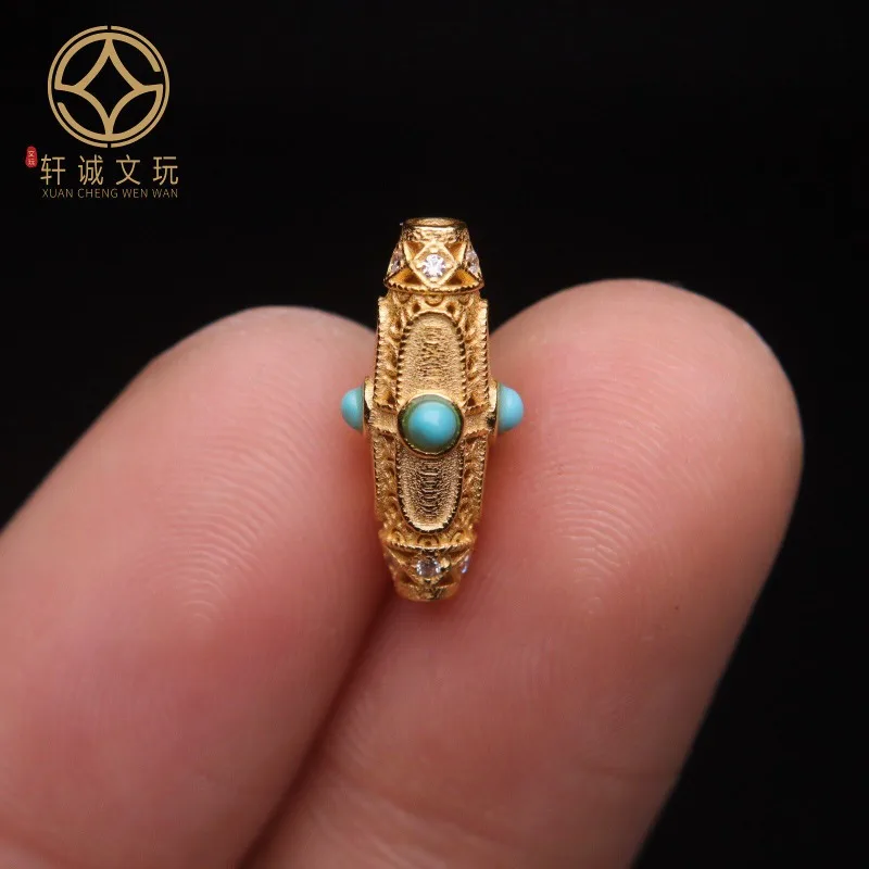 original-gold-plated-turquoise-inlaid-hollow-barrel-waist-spacer-beads-handmade-stringing-knotting-diy-craft-pendant-accessory