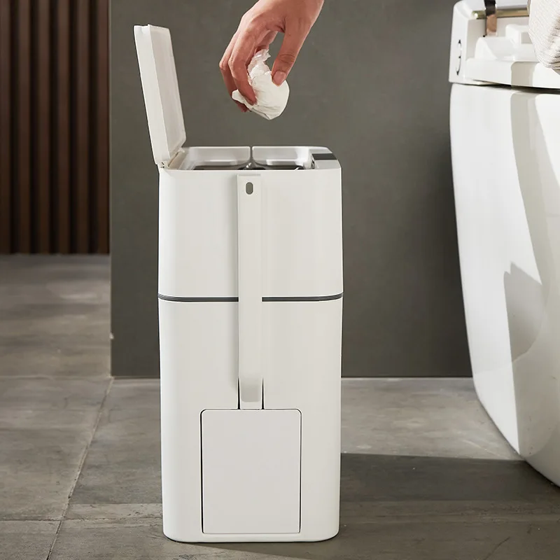 Large trash bin, large capacity, home bathroom narrow gap with lid, toilet brush