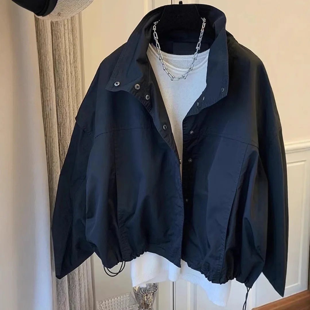 

Korean Women Short Windbreaker Jacket Spring Autumn Female Loose Fitting Tops Coat New Ladies Solid Color Windbreaker Outerwear