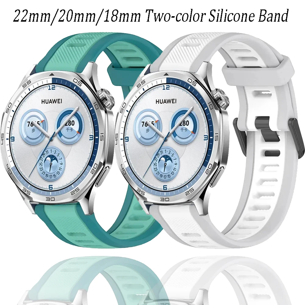 22/20/18mm Two-color Silicone Strap For Huawei Watch GT6-5-4/GT6-5 Pro 46mm Sports Bracelet Belt Xiaomi Watch S4 S3 S2 Wristband